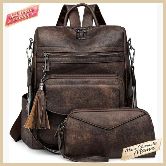 Leather Convertible Backpack Purse Multipurpose Travel Satchel Shoulder Bag main image 4